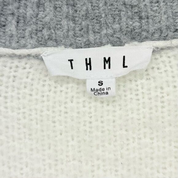 THML Blue Orange Color Block Stripe Open Front Fuzzy Oversized Slouchy Sweater - Picture 11 of 12